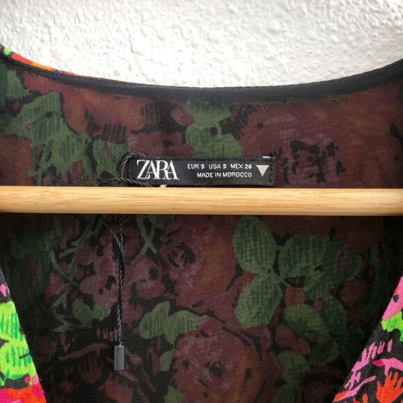 NWOT ZARA Long Sleeve Floral Print Mini Dress Size Small - Picture 8 of 11